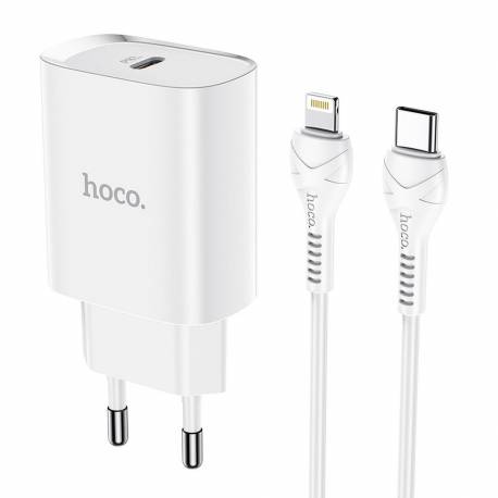 Hoco Ładowarka Sieciowa Typ C + Kabel Typ C Do Lightning Pd 20W N14 Biała