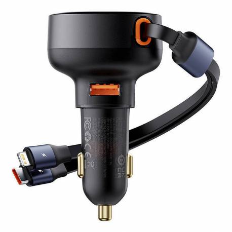 Baseus Ładowarka Samochodowa Enjoyment Pro 60W Usb + Zwijany Kabel 2W1 (Typ-C + Lightning 8-Pin) Cctxp-Ucl