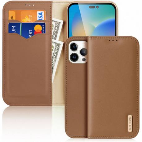 Dux Ducis Hivo - Skórzane Etui Portfelik Do Apple Iphone 15 Pro Brązowe