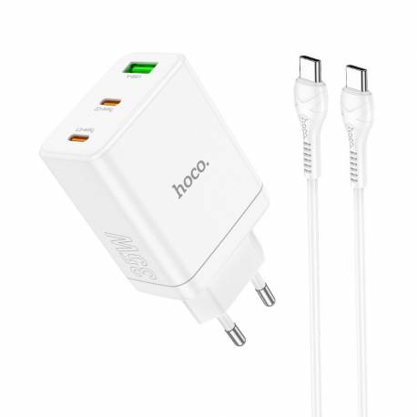 Hoco Ładowarka Sieciowa 2 X Typ C + Usb A + Kabel Typ C Do Typ C Qc Pd 35W N33 Biała