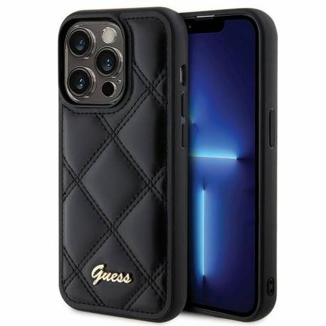 Oryginalne Etui Guess Hardcase Guhcp15Lpsqsqsk Do Iphone 15 Pro (Quilted Metal Logo / Czarny)