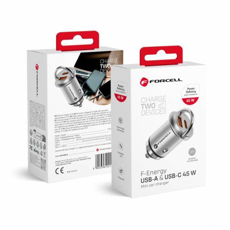 Forcell F-Energy Mini Ładowarka Samochodowa Typ C Pd45W + Usb Qc3.0