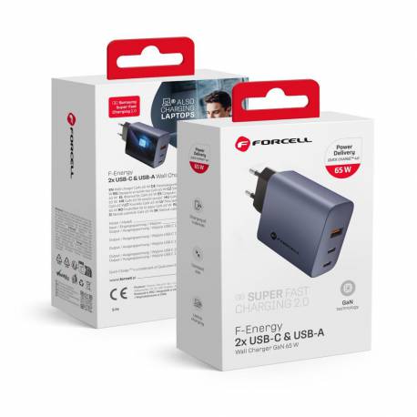 Forcell F-Energy Ładowarka Sieciowa Gan - 65W Z Portami: 2X Usb C I Usb A Z Ładowaniem Pd I Qc 4.0