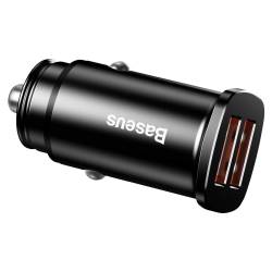 Baseus Inteligentna Ładowarka Samochodowa Square Metal Z 2 Portami Usb 2X Usb Qc3.0 Quick Charge 3.0 Scp Afc 30W Czarna Ccall-Ds