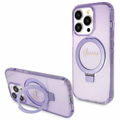 Etui Guess Ring Stand Script Glitter Magsafe Na Iphone 13 Pro Max - Fioletowe