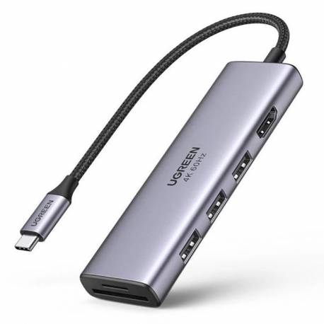 Ugreen 6W1 Wielofunkcyjny Hub Usb Typ C - 3X Usb 3.2 Gen 1 / Hdmi 4K 60Hz / Czytnik Kart Sd I Tf Szary (60383 Cm511)