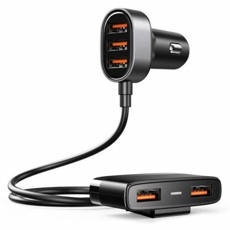 Joyroom Szybka Ładowarka Samochodowa 5X Usb 6,2 A Z Przedłużaczem Czarny (Jr-Cl03)