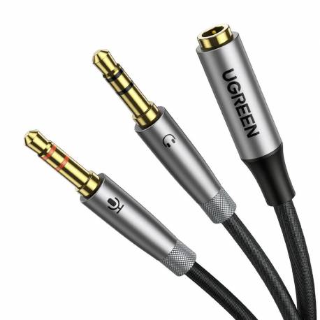 Ugreen Kabel Rozdzielacz Aux 3,5 Mm Mini Jack (Żeński) - 2X 3,5 Mm Mini Jack (Męski - Mikrofon I Słuchawki) Srebrny (Av193 50255