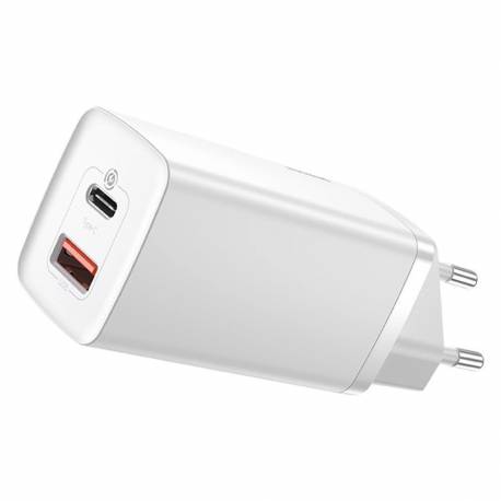 Baseus Gan2 Lite Szybka Ładowarka Sieciowa 65W Usb / Usb Typ C Quick Charge 3.0 Power Delivery (Azotek Galu) Biały (Ccgan2L-B02)