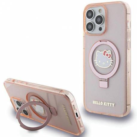 Etui Hello Kitty Ring Stand Glitter Electrop Logo Magsafe Na Iphone 15 Pro Max - Różowe