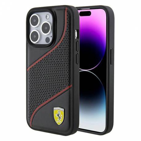 Etui Ferrari Perforated Waves Metal Logo Na Iphone 15 Pro - Czarne