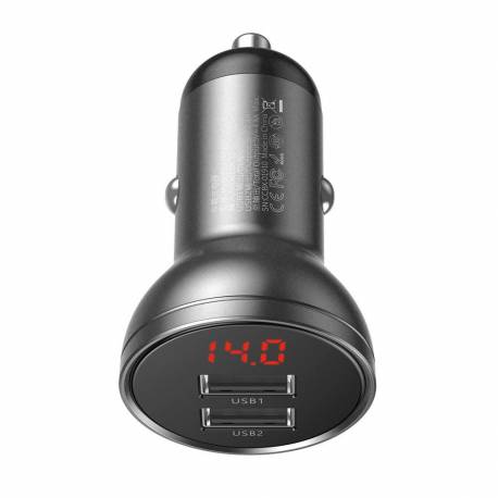Baseus Ładowarka Samochodowa 2X Usb 4,8A 24W Z Lcd Szary (Ccbx-0G)