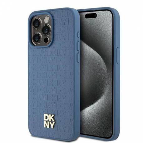 Etui Dkny Leather Monogram Pattern Metal Logo Magsafe Na Iphone 15 Pro Max - Niebieskie