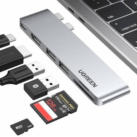 Hub Ugreen Cm380 2Xusb C - Hdmi/2Xusb 3.0/sdtf/usb C Pd - Szary