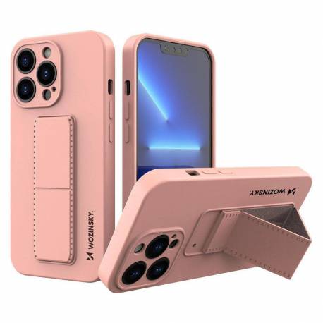 Wozinsky Kickstand Case elastyczne silikonowe etui z podstawką iPhone 13 mini różowy