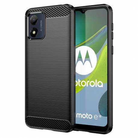 Carbon Case Etui Motorola Moto E13 Elastyczny Silikonowy Karbonowy Pokrowiec Czarne