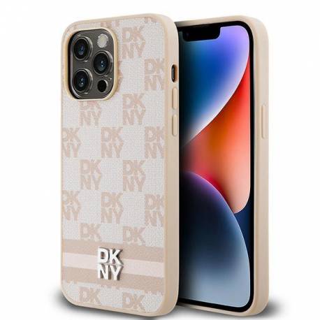 Etui Dkny Leather Checkered Mono Pattern & Printed Stripes Na Iphone 14 Pro Max - Różowe