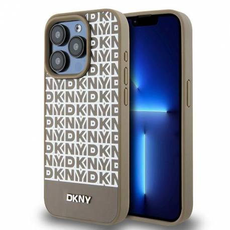Etui Dkny Leather Printed Pattern Metal Logo Magsafe Na Iphone 15 Pro Max - Brązowe