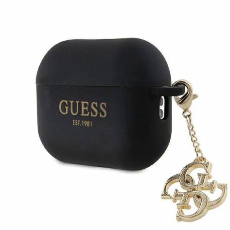 Etui Guess Liquid Silicone Glitter Triangle Charm Na Airpods Pro 2 - Czarne