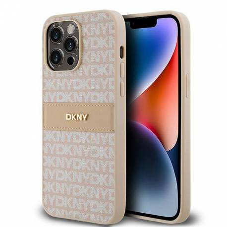 Etui Dkny Leather Mono Stripe & Metal Logo Na Iphone 14 Pro - Różowe