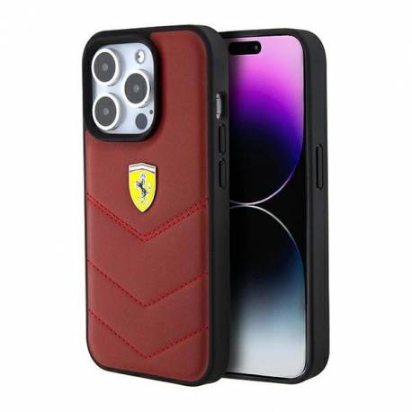 Etui Ferrari Leather Stitched Lines Na Iphone 15 Pro - Czerwone