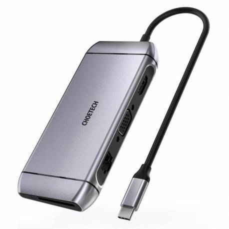 Choetech 9w1 wielofunkcyjny HUB USB Typ C - 3x USB 3.2 Gen 1 / czytnik kart SD i TF / HDMI 4K 30Hz / VGA Full HD 60Hz / USB Typ