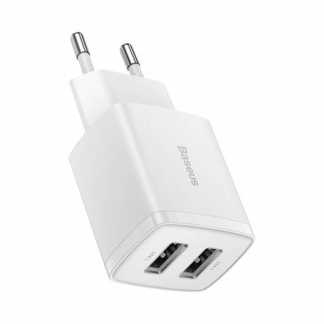 Baseus Compact Ładowarka Sieciowa 2X Usb 10.5W Biały (Ccxj010202)