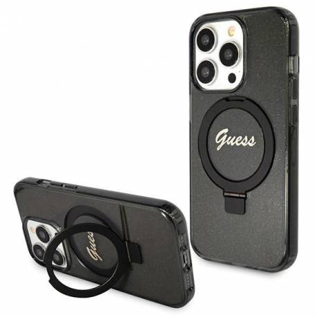 Etui Guess Ring Stand Script Glitter Magsafe Na Iphone 13 Pro / 13 - Czarne