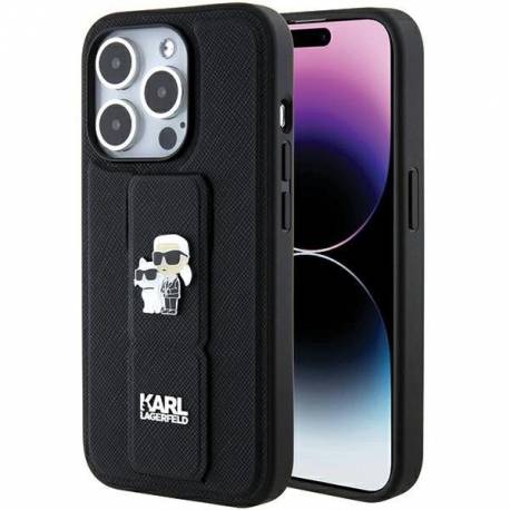 Etui Karl Lagerfeld Gripstand Saffiano Karl&choupette Pins Na Iphone 15 Pro - Czarne