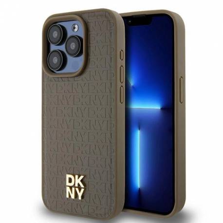 Etui Dkny Leather Pattern Metal Logo Magsafe Na Iphone 14 Pro Max - Brązowe