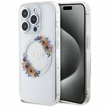 Etui Guess Iml Flowers Wreatch Magsafe Na Iphone 15 Pro Max - Przezroczyste