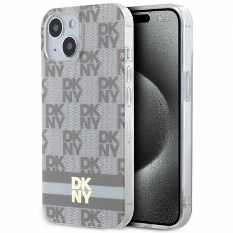 Etui Dkny Iml Checkered Mono Pattern & Printed Stripes Magsafe Na Iphone 15 Plus / 14 Plus - Beżowe