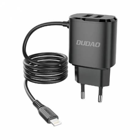 Dudao ładowarka sieciowa 2x USB z wbudowanym kablem Lightning czarny (A2ProL black)