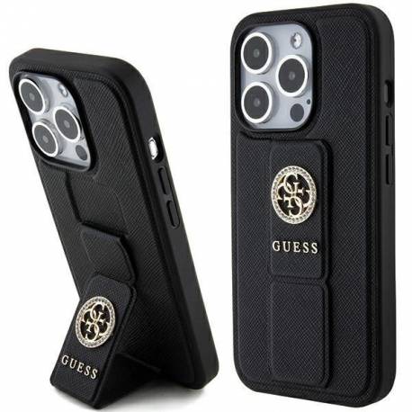 Etui Guess Grip Stand 4G Triangle Strass Na Iphone 15 Pro - Czarne