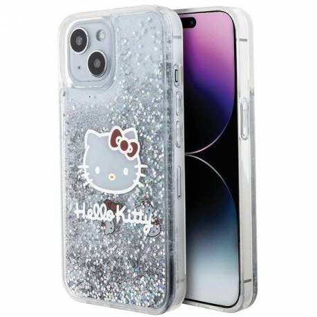 Etui Hello Kitty Liquid Glitter Charms Kitty Head Na Iphone 15 - Srebrne