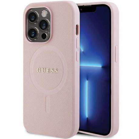 Etui Guess GUHMP14LPSAHMCP na iPhone 14 Pro - różowe Saffiano MagSafe