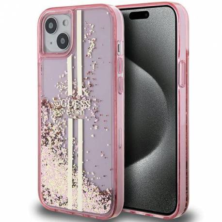Etui Guess Liquid Glitter Gold Stripes Na Iphone 15 Plus / 14 Plus - Różowe