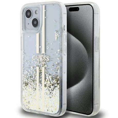 Etui Guess Liquid Glitter Gold Stripes Na Iphone 15 Plus / 14 Plus - Przezroczyste