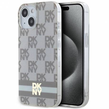 Etui Dkny Iml Checkered Mono Pattern & Printed Stripes Magsafe Na Iphone 15 / 14 / 13 - Beżowe