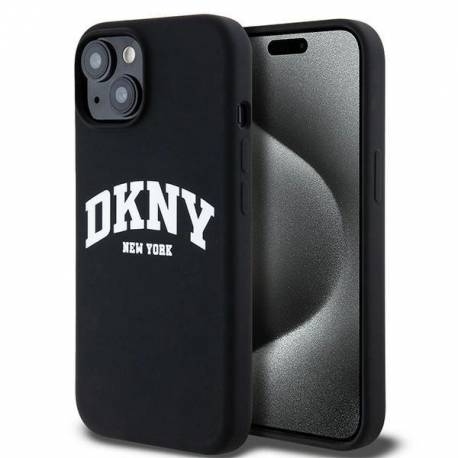 Etui Dkny Liquid Silicone White Printed Logo Magsafe Na Iphone 14 / 15 / 13 - Czarne