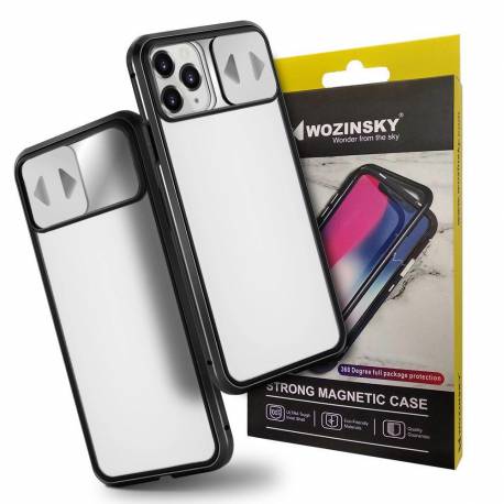 Wozinsky Magnetic Cam Slider Case magnetyczne etui 360 na cały telefon szkło na ekran osłona na aparat Huawei P40 czarny