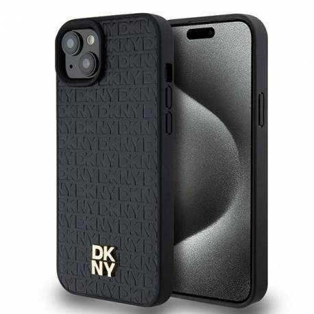 Etui Dkny Leather Monogram Pattern Metal Logo Magsafe Na Iphone 15 Plus / 14 Plus - Czarne