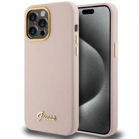 Etui Guess Silicone Script Metal Logo & Frame Na Iphone 15 Pro - Różowe