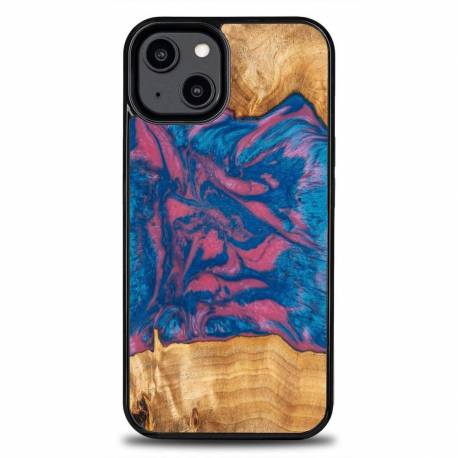 Etui z drewna i żywicy na iPhone 14 Bewood Unique Vegas - różowo-niebieskie