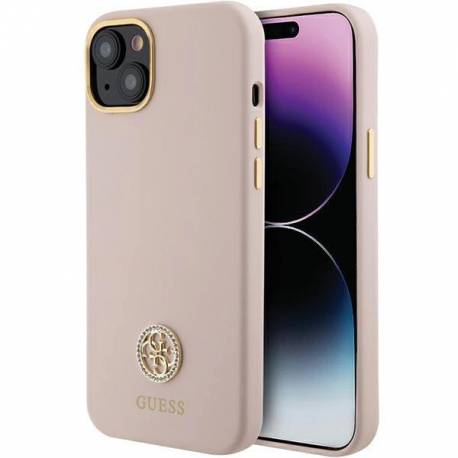 Etui Guess Silicone Logo Strass 4G Na Iphone 15 - Jasnoróżowe