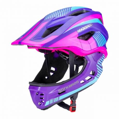Kask Rowerowy Rockbros Tt-32Sbpp-S Dziecięcy Z Odpinaną Szczęką Rozmiar S - Fioletowo-Różowy