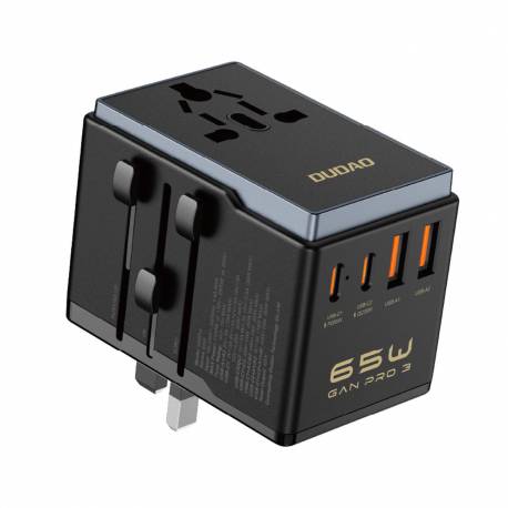 Adapter Podróżny Dudao A65Pro 65W Eu / Us / Jp / Aus / Uk 2X Usb-C 2X Usb-A - Czarny