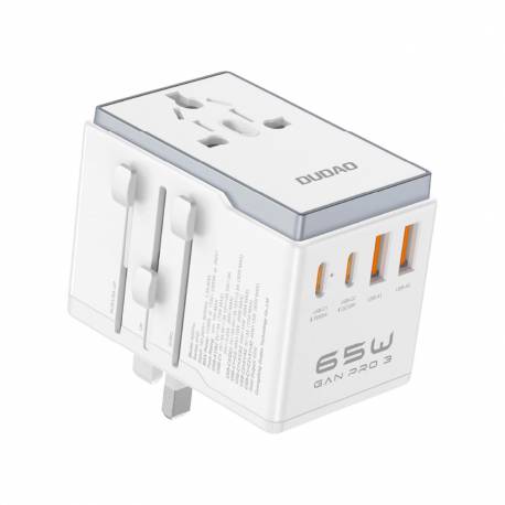 Adapter Podróżny Dudao A65Pro 65W Eu / Us / Jp / Aus / Uk 2X Usb-C 2X Usb-A - Biały