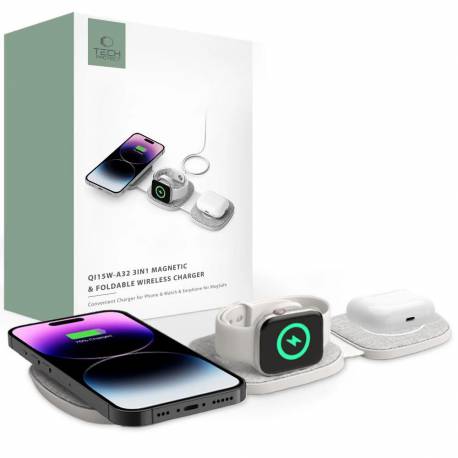 Ładowarka Tech-Protect Qi15W-A32 Indukcyjna 3W1 Z Magsafe Na Smartfon / Apple Watch / Airpods - Szara