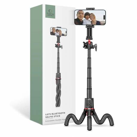 Selfie Stick Tech-Protect L07S Bluetooth Z Elastycznym Tripodem Do 54Cm I Głowicą 360 - Czarny